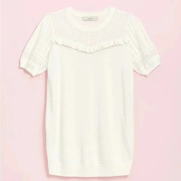 Loft Maternity Ruffle Puff Sleeve Petite Small Sweater Tee - Picture 1 of 9